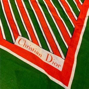 Unique Vintage Dior Cotton Scarf Bandana - Red & Green